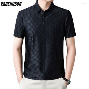 Polo's voor heren Glad Polo Shirt Tops met korte mouwen voor zomerstrepen Business Retro Vintage Male Fashion 00736