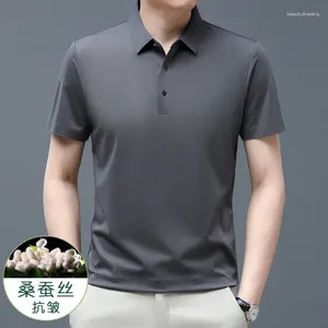 Polos pour hommes Hommes Solid Mulberry Silk Polo Shirt 2024 Summer Man Chemises à manches courtes