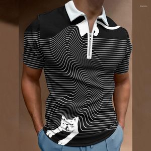 Heren Polos Mens Black Top Men 3D Gedrukte Zipper Zomer Casual Blouse Rapel Rapel Korte mouwen Shirt Yoga Lange mouw