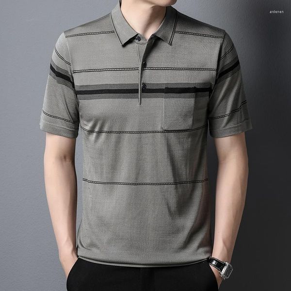 Hommes Polos Hommes Casual Revers Stripe Polos Respirant Séchage Rapide Mince Slim Fit Doux Solide Affaires Mode Tops