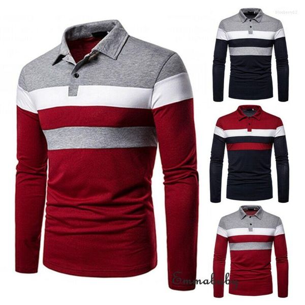 Polos pour hommes Chemises décontractées pour hommes Manches longues Stretch chaud Slim Basic Shirt Striped Print S -2XL