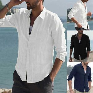 Polos masculins Coton Linage à manches longues à manches blanches Summer Blanc de vacances Casual Holiscs Solid Street Clothingl2405