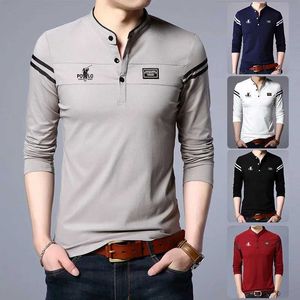 Heren Polos Mens Fashion Long Sled Polo Shirt Casual katoen Ademend Top Stand Up Up Kraag Koreaans comfortabel T-shirt Top Y240510JQ99