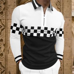 Polos pour hommes Hommes Mode Patchwork Chemises à manches longues Casual Turndown Col Zipper Top Slim Polo Shirt pour hommes Automne Streetwear 221006