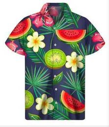 Polos masculins Mens Hawaiian Tropical Watermelon Pattern Street Summer 3D Polo Cou à manches courtes Shirt Q240508