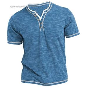 Polos masculins Plain Henley Shirt Round Nou T-shirt Summer Coton Coton Fashion Short Street Casual Street Wear Top Basicl2404