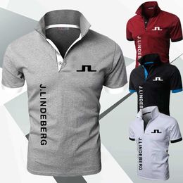Heren Polos Mens Polo Neck Breip Sports Polos Shirt J Lindeberg Breathable Short Slve T-Shirt Outdoor Jersey Mens Business Wear T240425
