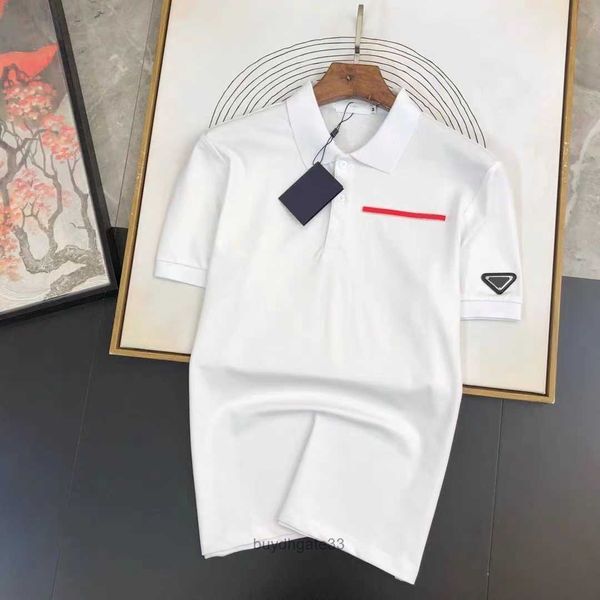 Polos para hombres Polo para hombre Camisa de polo Diseñador de moda T Solapa Negocios Casual Tira de cuero rojo Letra Algodón puro Camiseta de manga corta Polo Tops DU4G