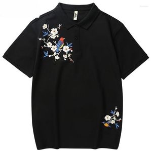 Herenpolo's Herenpoloshirt Hiphop Streetwear Poloshirt met bloemenborduurwerk Zomer 2022 Zwart katoen Casual korte mouw