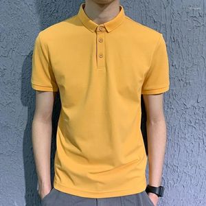 Polos pour hommes POLO pour hommes été coloré à manches courtes glace soie coton bouton haut garçons jaune chemises de sport surdimensionné 3xl 4xl