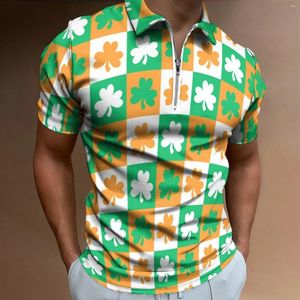 Men's Polos Mens Polo T-shirts St. Patrick's Day Shamrock Patchwork Print Tee Tee Tee Summer Vintage à manches courtes