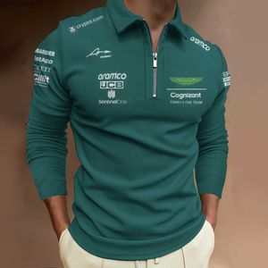 Polos masculins Polos Aston Martin Team Green Longsleeved Polo Espagnol R Vêtements de revers de grande taille L2402