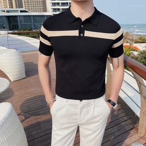 Heren Polos Mens Polo's hoogwaardige gebreide poloshirt met korte mouwen Mens 2023 Zomer Casual Slim Fit T-shirt Business T-shirt Tops Men Kleding