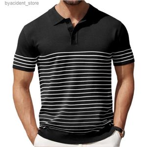 Polos pour hommes Hommes Premium rayé à manches courtes Tee-shirt Fashion Casual Outfit Classic Stripe Design Polo Shirt Confortable Mens Summer Top L240320