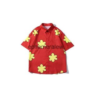 Herenpolo's Heren Rode Cartoon Bloem Korte Mouw Hawaiiaans Vintage Japanse Strandkleding Lente en Herfst Y2KH24222