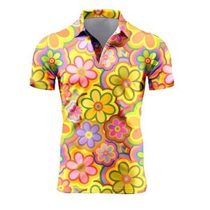 Polos masculins Polo à manches courtes rétro 3D T-shirt floral imprimé complet Summer Casual Surdimension Top Blusa Masculina Q240509