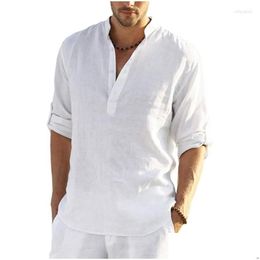 Polos pour hommes Hommes S Coton Lin Henley Chemise À Manches Longues Hippie Casual Plage T-shirts Drop Livraison Vêtements Vêtements Tees Dhz2D