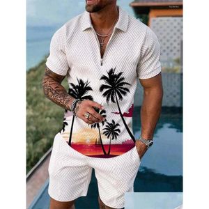 Men's Polos Mens S Summer Hawaii 3D Shirts Print Shirts Sets Fashion Pantalon de chemise à manches courtes surdimension