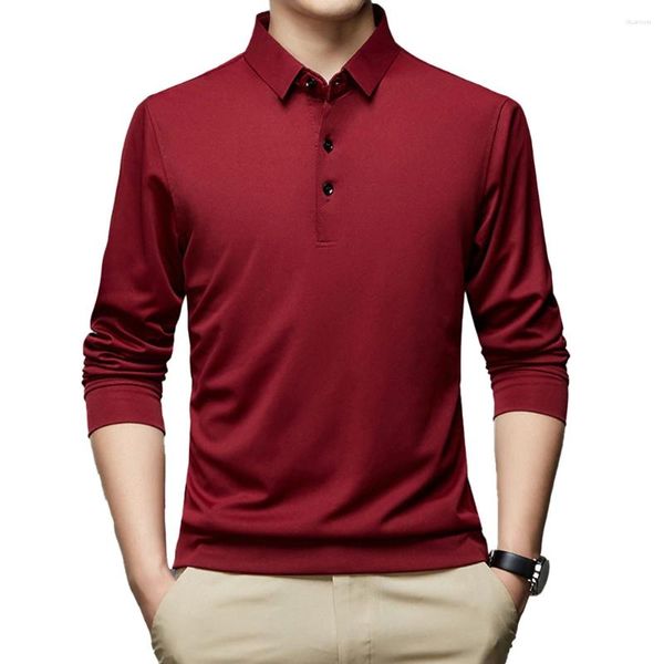 Meno Polos Mens Slim Fit Robe Shirt Blouse Business Business Tops Formes avec collier Button Longté T VIN ROUGE / VERT DRANT