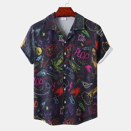 Men's Polos Mens Summer Fashion Rainbow Professional Polo Big Big Hawaii Plage imprimé Shirt Shirt à manches Q240508