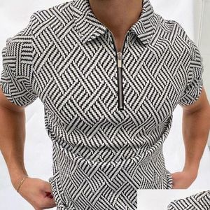 Heren Polos Mens Summer Golf Plaid Dot Print Rapel HALF ZIP Korte mouw Tops Sportkleding Casual Slim Fit Shirts 220614 Drop Delivery A Dhze1