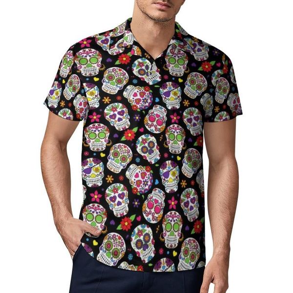 Polos pour hommes Chemises de crâne de sucre mexicain Crânes colorés Imprimé floral Chemise décontractée Été Rétro T-shirts Hommes Col à manches courtes TopMen's Me