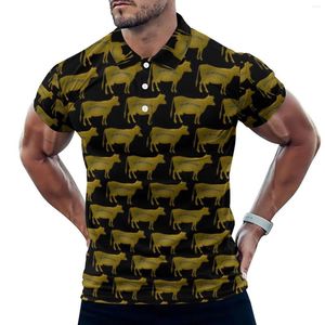 Polos para hombre Camisetas informales de vaca lechera Polos con estampado de animales dorados Camisa de tendencia con cuello vuelto Tops masculinos de verano de talla grande 4XL 5XL