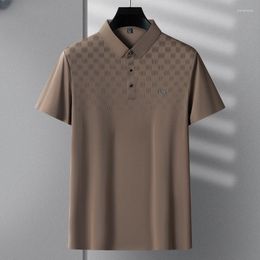 Polos para hombre Minglu, polos de verano sin costuras, camisetas de lujo de alta elasticidad de manga corta con estampado informal de negocios para hombre, camisetas para hombre