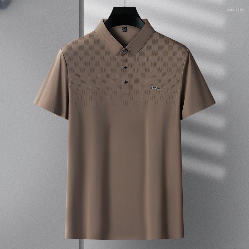 Men's Polos Minglu Seamless Summer Polo Shirts Luxury High Elasticity Short Sleeve Printed Business Casual Male T-shirts Man Tees