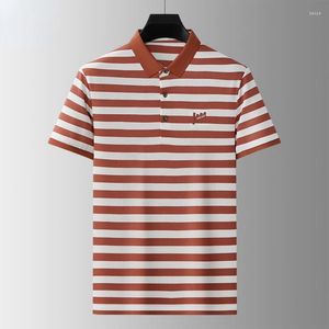 Herenpolo's MLSHP katoenen gestreepte poloshirts van hoge kwaliteit ananasbloem garengeverfd korte mouw letterborduurwerk casual man tees