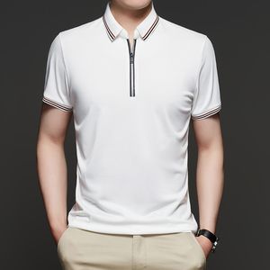 Heren PoloS MLSHP Zomer Zipper Mens Polo -shirts Hoge kwaliteit Kort Mouw Business Casual Simple Male tops Ice Silk Solid Color Man Tees 221122