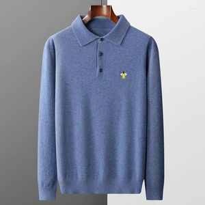 Herenpolo's MOONYUEFM Heren Kasjmier Trui Revers Truien Herfst Winter Zuivere Wol POLO Kraag Tops Geborduurd Groot Maat Basisshirt