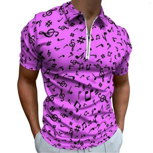 POLOS MUSICO MUSOS Música Camisas Purple y Negro Camisa informal Summer Manga corta Camisetas de patrón de cremallera