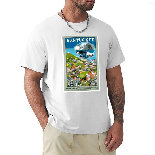 Polos para hombre Nantucket EE. UU. Cartel de viaje vintage Camiseta restaurada Camiseta lisa de secado rápido Camisetas ajustadas para hombres
