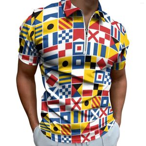 Polos pour hommes Signal nautique T-shirts décontractés Drapeaux colorés Modèle Polo Nouveauté Été Manches courtes Vêtements personnalisés Grande taille