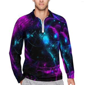 Herenpolo's Neon Galaxy-poloshirts Heren Paars en blauw Vrijetijdsoverhemd Lente Streetwear Kraag T-shirts Lange mouw Grafisch Overmaatse kleding