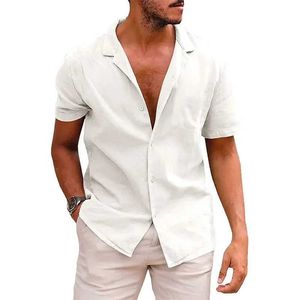 Polos masculine Nouveau 2023 Polo Summer Solid Solid Sleeve Bouton Big Mens Cotton Linen Shirt Casual Beach Party Cool Topl2405