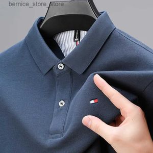 Polo's voor heren nieuwe herfststijl heren met lange mouwen T-shirt dubbelzijdige parel katoen van middelbare leeftijd jonge lange mouwen poloshirt mannen kleding Q231215