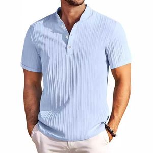 Polos masculine Nouveau lin en coton brodé haut de gamme rayé Henry Mens Summer Casual Fashion Contrôle T-shirt respirant TOPL2405