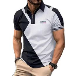 Polos masculine Nouveau été de haute qualité Polo Polo Zipper Zipper Fashion Casual Business T-shirt Breathable Top Printing Tomny Q240509