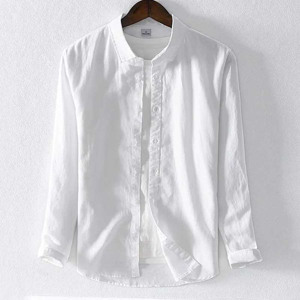 Polos masculins New Italian Brand Mens Linen et Cotton White Shirts adaptés aux hommes de printemps solidables masculins pour hommes Livraison gratuite2405
