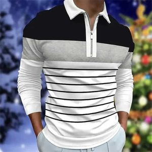 Polos masculins New Mens Classic Striped Polo à manches longues 2024 Spring and Automne Casual Work Top plus oversize S-5XL Z240529