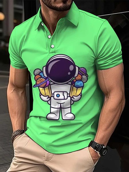 Polos masculine New Mens Polo Short Slve Ts Mens Space Astronaut Polo T-shirt Casual Summer Strtwear Fashion Polo T-shirt For Men T240506