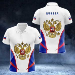 Polos masculine Nouveau t-shirt de polo drapeau russe 3D Imprimé HARAJUKU MEN / FEMMES Été Summer Funny Short à manches Q240508