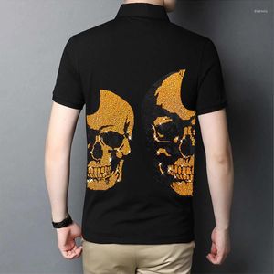 Polos pour hommes Novel Shiny H Drilling Skull POLO Shirt Marque de mode pour hommes Original Slim Printemps Et Été Noir Blanc Design Manches Courtes