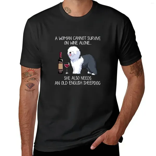 Polos pour hommes Old English Sheepdog and Wine Dog Dog T-shirt Blouse surdimensionné pour un garçon vêtements hommes