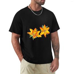 Polos para hombre, camiseta con estampado Floral de lirios de acuarela pintados en naranja, ropa corta para hombre, camisetas para hombre