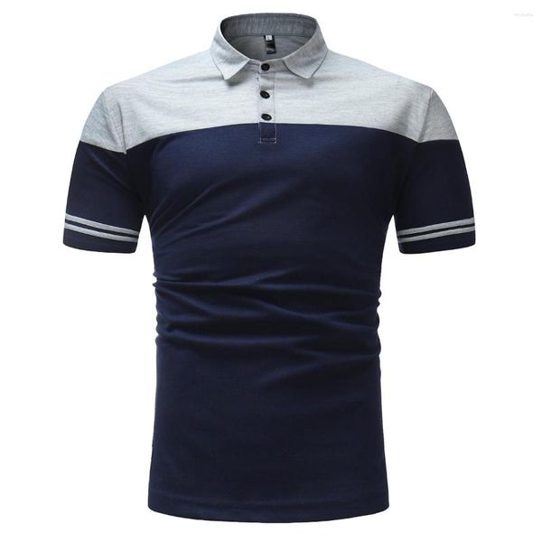 Polos de hombre de gran tamaño Moda casual de hombre Bloqueo de color Polo de manga corta Diseñador Gris