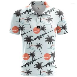 Polos Polos Palm Tree Resort 3D Polo Polo Man Hawaiian Vacation Beach Pique Soue Summer Summer Funny Gun Tee