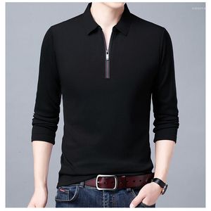 Heren PoloS Patroon Zipper Lange mouw Polo T -shirt Men Casual vaste herenkleding Shirts Mens Fashion Slim Fit Poloshirt Tops